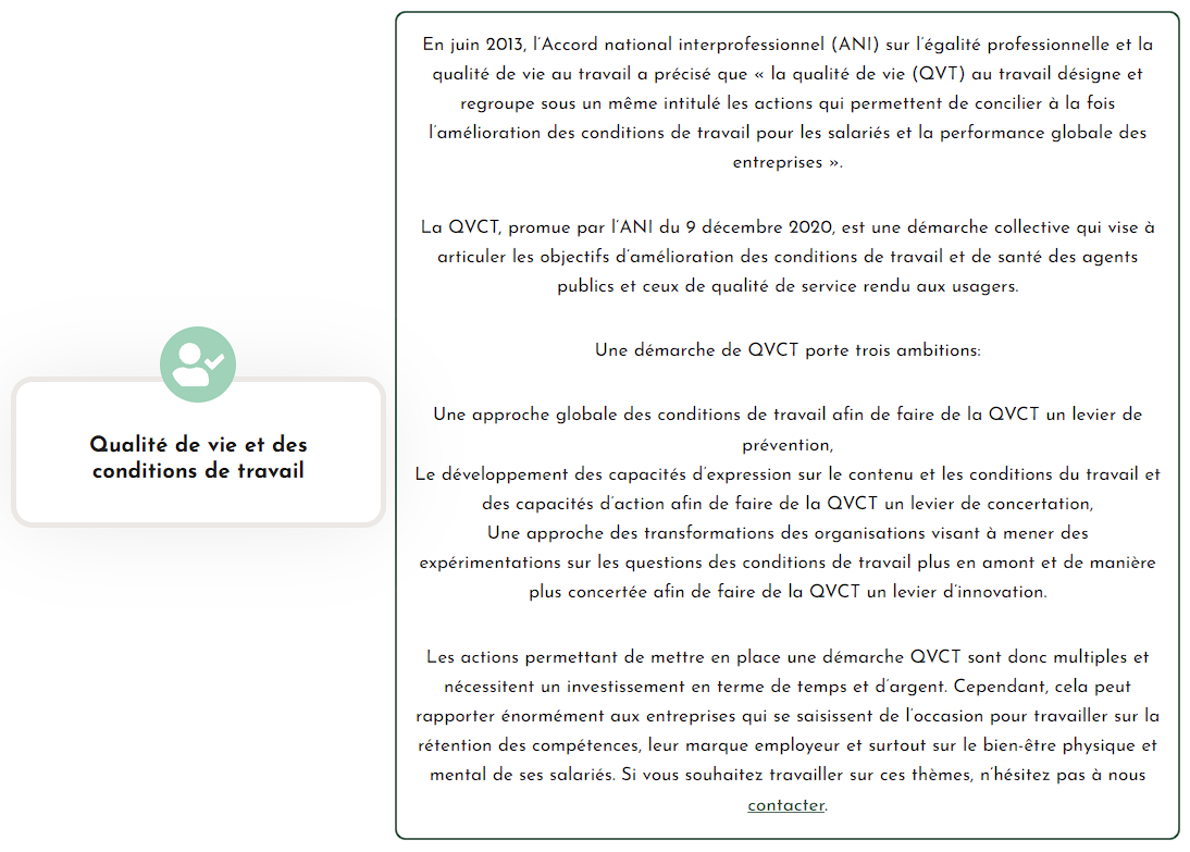 qualité de vie et des conditions de travail